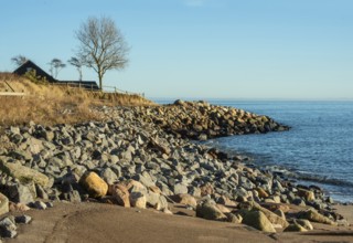 Many stones as erosion protection against the Baltic Sea in Löderup, Ystad Municipality, Skåne