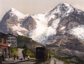 Wengern Alp Station, Eiger und Mönch, Bernese Oberland, Switzerland, Historic, digitally restored