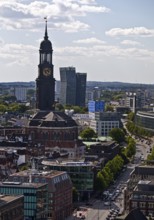 City view from above with the main church St Michaelis, called Michel, and the Dancing Towers,