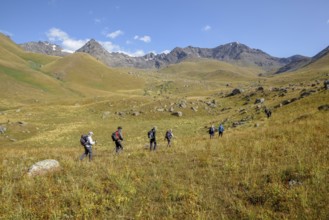 Hikers in the West Karakol Valley, Tien Shan Mountains, Naryn region, Kyrgyzstan