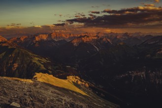 Thaneller summit at sunset in the Lechtal valley in Tyrol with a wonderful view of the surrounding