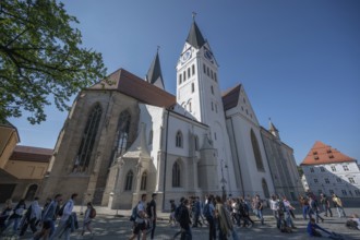 School classrooms in front of the restored cathedral of Eichstätt, Upper Bavaria, Germany