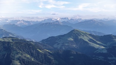 Evening atmosphere, view of Reichenspitze and Zillertal Alps, in front Hohe Salve, dramatic