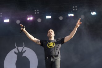 Danger Dan (Daniel Pongratz), rapper of the Antilopen Gang at the Highfield Festival on Saturday,