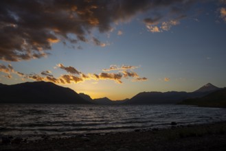 Sunset at Lago Huechulafquen with the Lanin volcano in Lanin National Park, Patagonia, Argentina