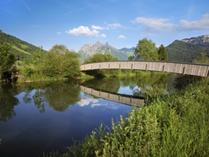 Wooden bridge over the river Sihl, Sihlsee, Euthal, Canton Schwyz, Switzerland