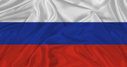 Russian flag with fabric texture. Realistic flag of Russia waving