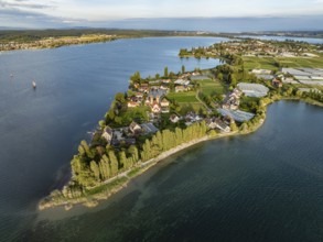 Aerial view, of the north-western tip of the island of Reichenau in Lake Constance, with the