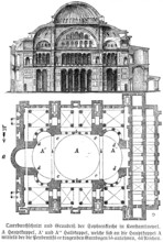 Qur'an section and floor plan of St Sophia's Church in Constantinople, Hagia Sophia in Istanbul,