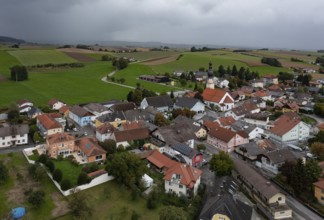 Drone image, view of the village, Mettmach, Innviertel, Upper Austria, Austria