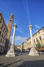 Torre Bissara and columns in the Piazza dei Signori, Vicenza, Veneto, Italy