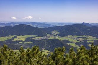 View from Eibleck to Faistenau, Osterhorn group, Salzkammergut, Salzburg province, Austria