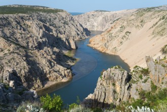 A river flows through a deep, rocky gorge with steep cliffs and clear watercourses, Pariževacka