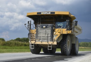 Caterpillar truck driving limestone, Saxony-Anhalt, Germany