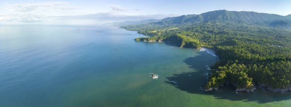 Aerial view, ocean and coast with rainforest, Playa Ventanas, Puntarenas province, Costa Rica