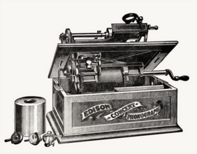 Historical illustration, 19th Century, Concert Phonograph by Thomas Alva Edison