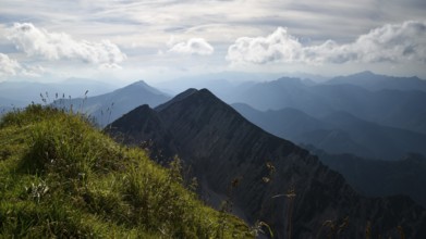 View from the summit of the Sonntagshorn, highest mountain in the Chiemgau Alps, towards the