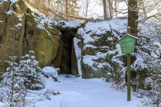 The so-called dwarf cave near the Schönen Höhe in winter, Dürrröhrsdorf-Dittersbach, Saxony,