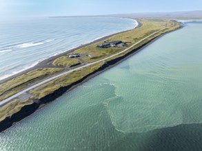 Coast east of Eyrarbakki, aerial view, southern coast, Iceland