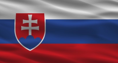 Slovakian flag with fabric Texture. Realistic flag of Slovakia waving