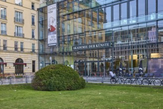 Academy of Arts with reflective façade and sign for the Candida Höfer exhibition on Pariser Platz