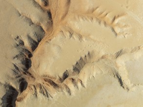 Canyon in the Tsondab Valley in the Namib Desert. Aerial view. Drone shot. Namibia