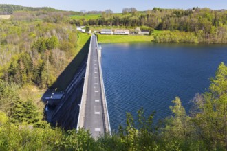 View of the Gottleuba dam with dam wall, Bad Gottleuba, Saxony, Germany