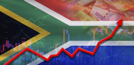 South Africa financial growth on market graph. South Africa economic growth on financial graph