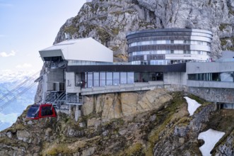 Cable car cabin, Dragon Ride aerial cableway from Fräkmüntegg to Pilatus, entrance to Pilatus Kulm