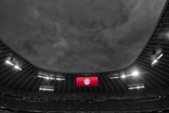 Stormy atmosphere over the Allianz Arena, severe weather, Munich, Bavaria, Germany