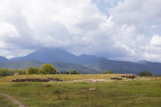 Theatrum or theatre in the archaeological site of Mantineia, highlands of Arcadia, Peloponnese,