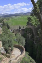 View of the Puente Viejo, Old Bridge and Mirador De Cuenca, Ronda, Malaga, Spain