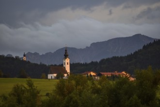 View from the Ainringer moss nature reserve to Ulrichshögl with the Lattengebirge in the background