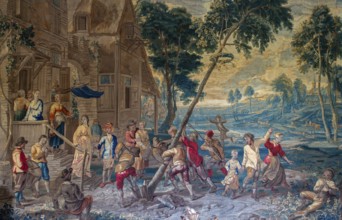 17th century Brussels tapestry May Tree Plantation in the Epinoy Room at Château de Bel?il, castle