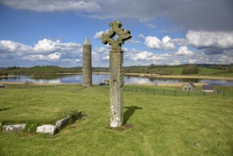 Cross in St. Mary's Augustinian Priory, Augustinian Monastery St. Mary, Devenish Island, Lough