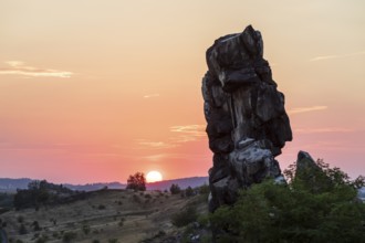 Sunset at the Devil's Wall near Weddersleben, Thale, Harz, Saxony-Anhalt, Germany
