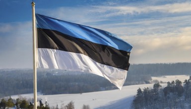 The flag of Estonia flutters in the wind