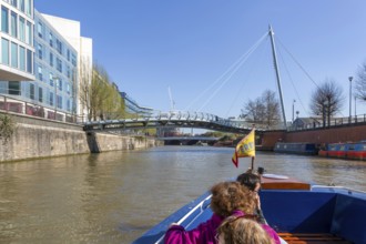 View from ferry boat approaching Valentine Bridge, Temple Quarter regeneration, Floating harbour,