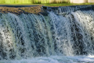 Hydropower, weir system on the Zschopau river at Kriebstein Castle near Waldheim, Saxony, Germany