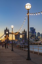 View of Tower Bridge and the London skyline from Butlers Wharf, England, Great Britain, London,