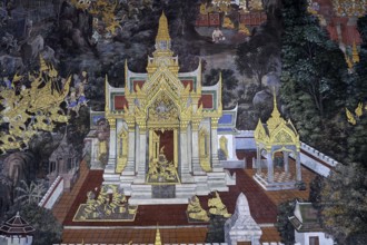 Mural painting in Wat Phra Kaew, Temple of the Emerald Buddha, Bangkok, Thailand