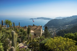 Picturesque mountain village overlooking the sea, Jardin Exotique, Èze, Cote d'Azur,