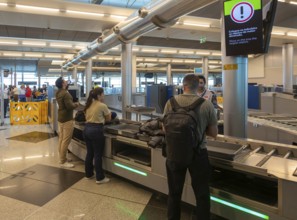 Security baggage check inside Aeroporto Francisco Sa Carneiro, Porto airport, Portugal