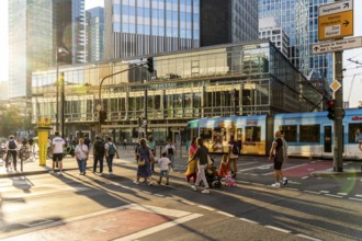 Road traffic at Willy Brandt Platz in Frankfurt am Main, Hesse, Germany