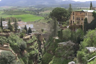 View of the Puente Viejo, Old Bridge, Ronda, Malaga, Spain