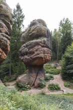 Natural monument Kelchsteine with mushroom rock Kelchstein near Oybin, Zittau Mountains, Saxony,