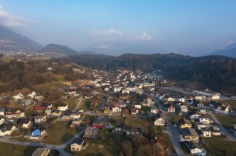 Drone image, residential buildings, residential area, Schlins, Walgau, Vorarlberg, Austria