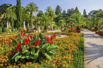 Palm garden in the historic spa gardens, the largest outdoor palm garden north of the Alps, Bad