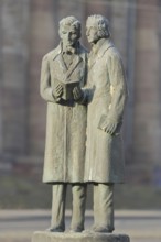 Brothers Grimm Monument, Jacob Grimm, Wilhelm Grimm, Brothers, bronze sculpture, two male figures
