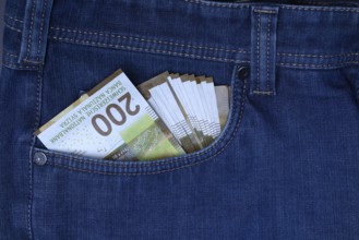 Banknotes in trouser pocket, Swiss franc, Switzerland